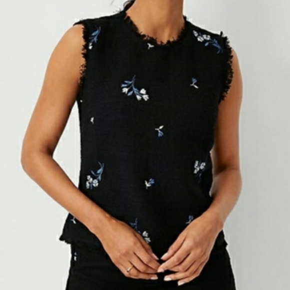 Ann Taylor Tops - ANN TAYLOR Black Sleeveless Embroidered Top Floral Design